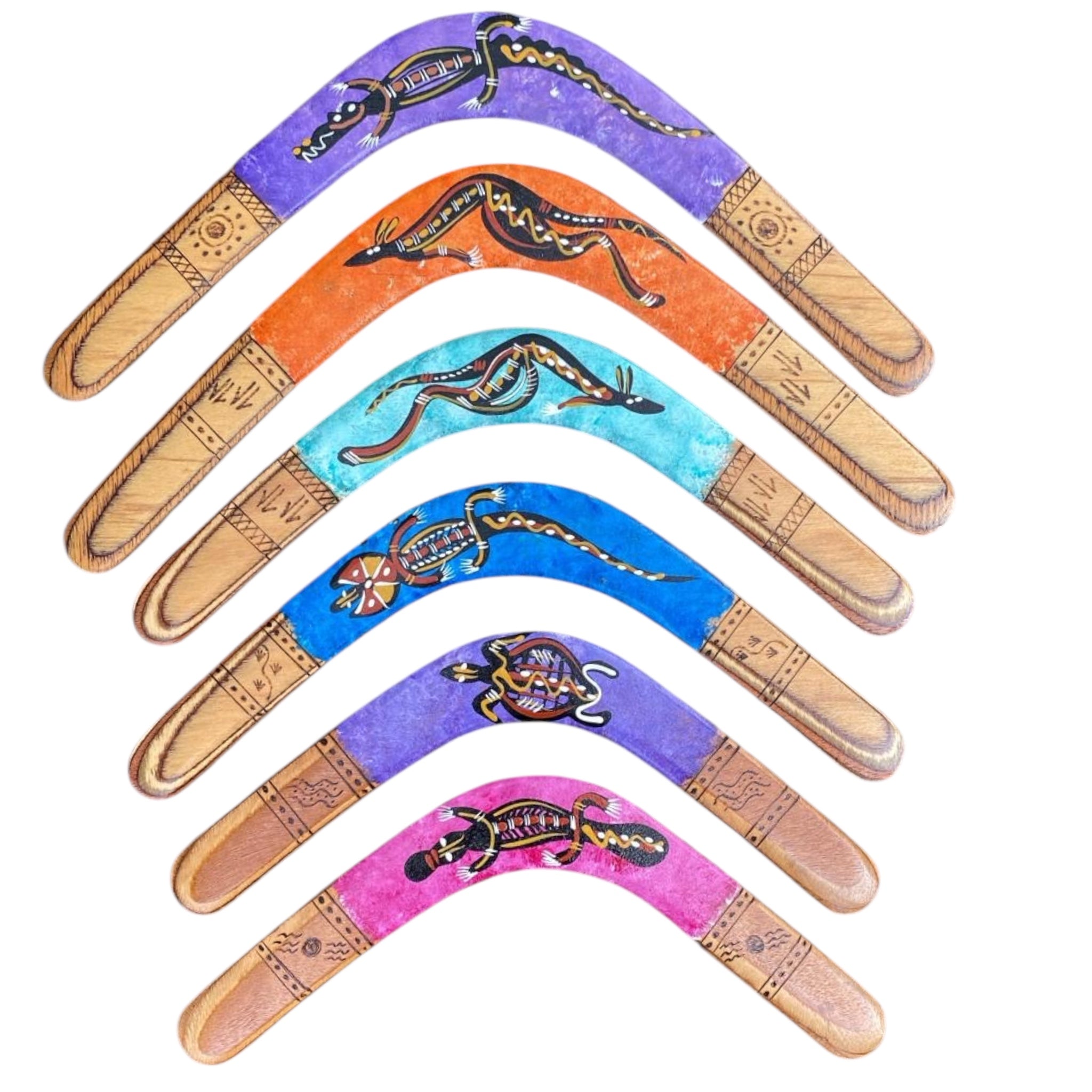 Burn Art with Contemporary Colours - 100% Aboriginal Made Returning Boomerang by Joshua Skeen