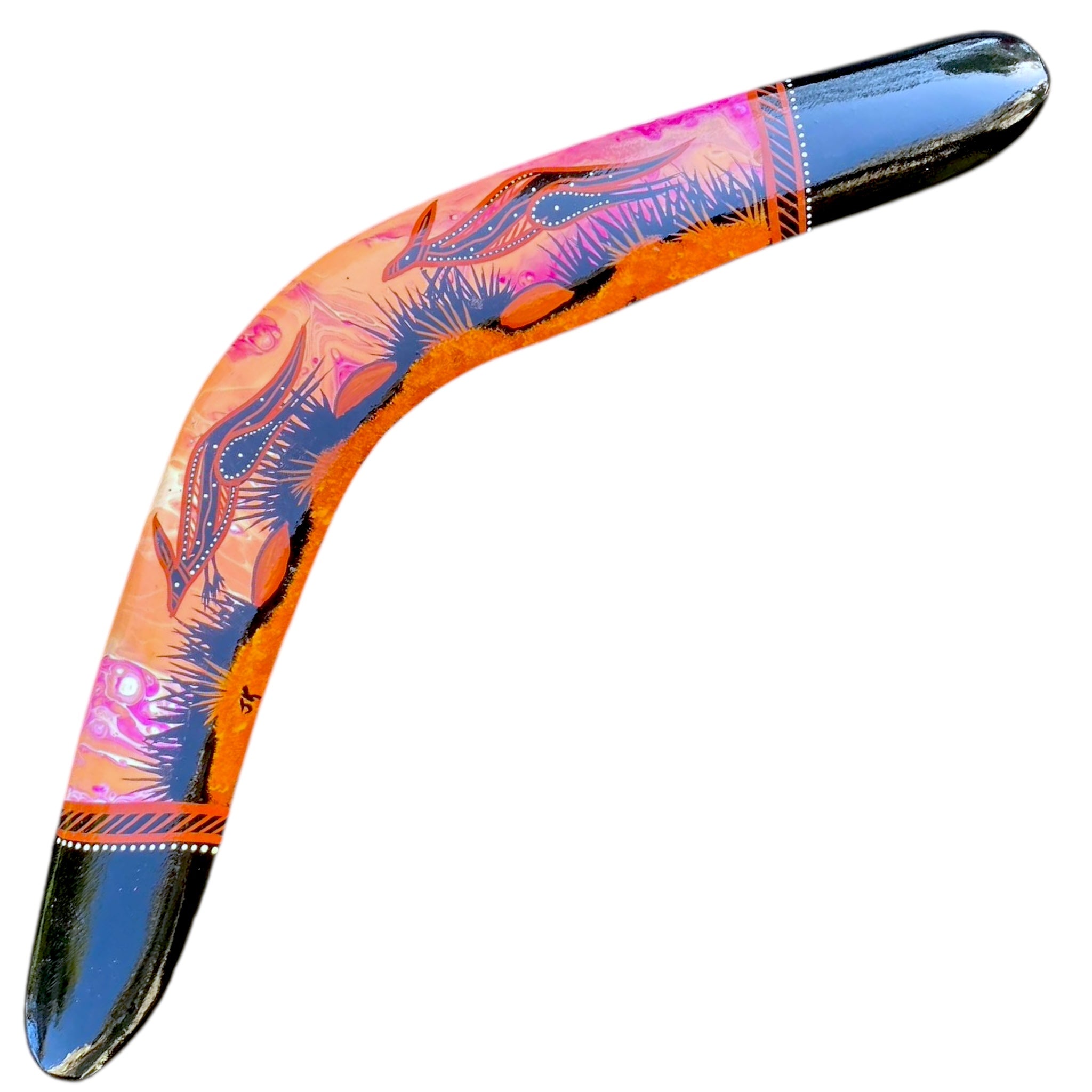 Painted Hunting Boomerang 47cm By John Rotumah