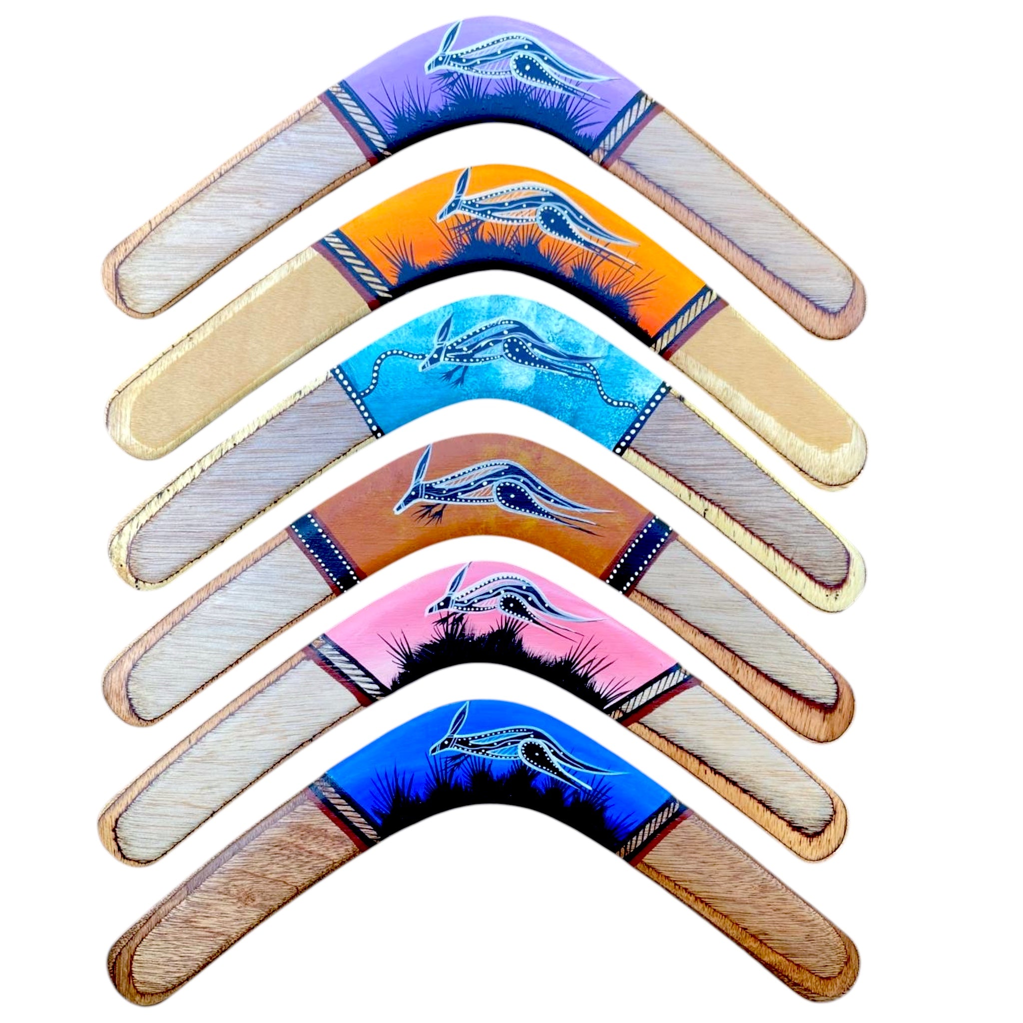 14” Painted Kangaroo Returning Boomerang — Artwork by John Rotumah