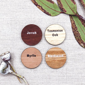 6 Round Wooden Australian Made Marine Coasters with different wood types available
