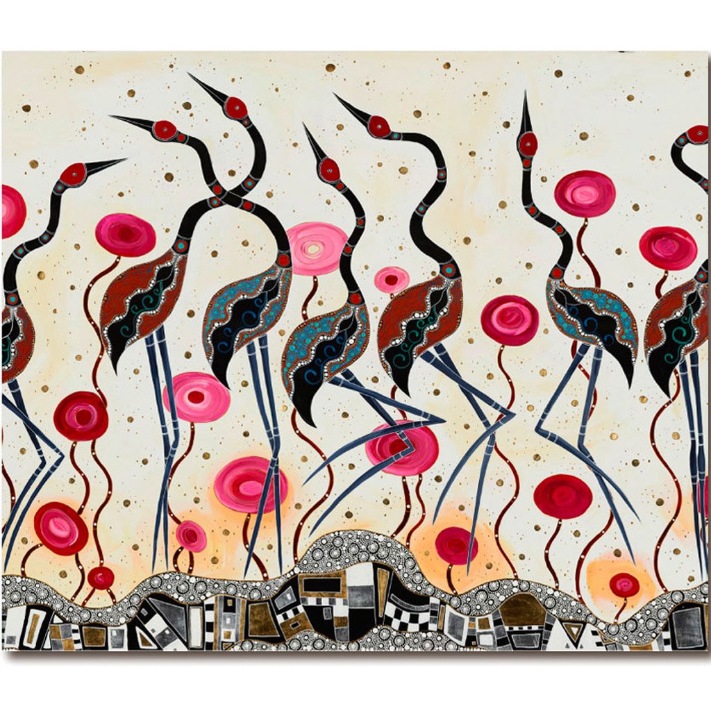 Greeting Card - Brolgas at the Waterhole by Melanie Hava
