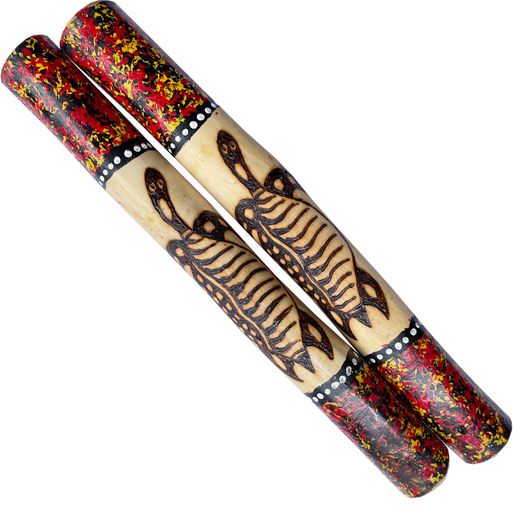 Turtle Clapsticks by Ossie Egan No1 Red Corroboree