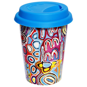 Ceramic Keep Mug - by Judy Watson, Mina Mina - Blue lid