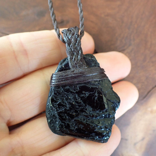 Black Tourmaline Waxed Cotton Necklace Corroboree