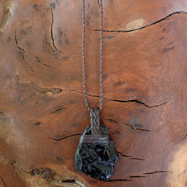 Black Tourmaline Waxed Cotton Necklace Corroboree