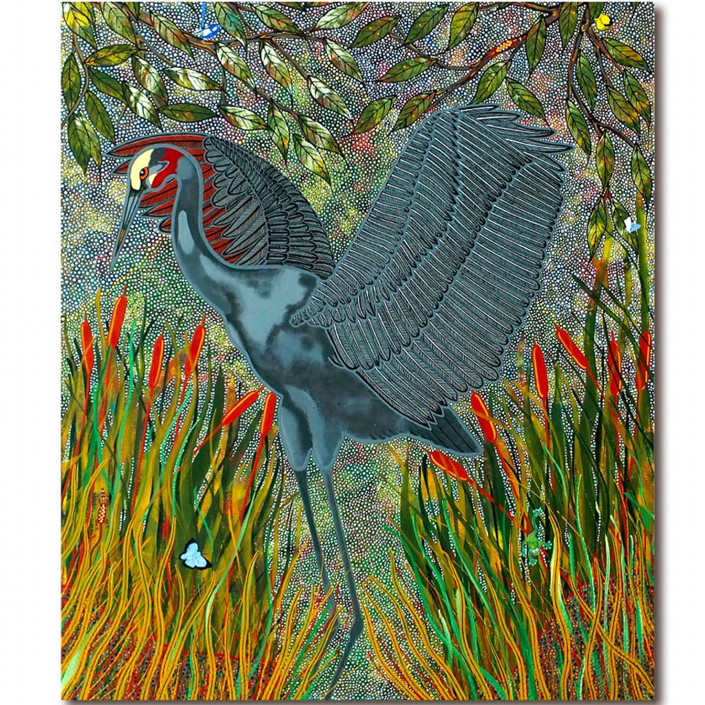 Greeting Card - Brolga in the Reeds by Oral Roberts