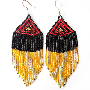 Mexican Beaded Earrings - Aboriginal Flag colours