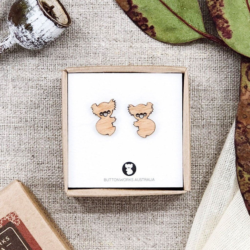 Buttonworks wooden Koala stud earrings