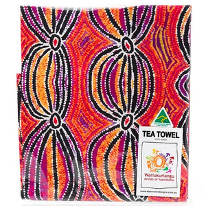 Australian Made Tea Towel -  Liddy Walker "Wakirlpirri Jukurrpa" (Dogwood Tree Bean Dreaming)