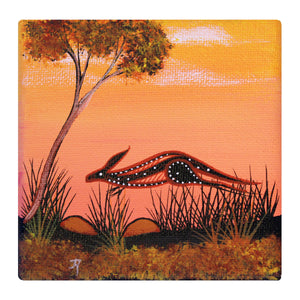 John Rotumah - Kangaroo Sunset 10x10cm $27