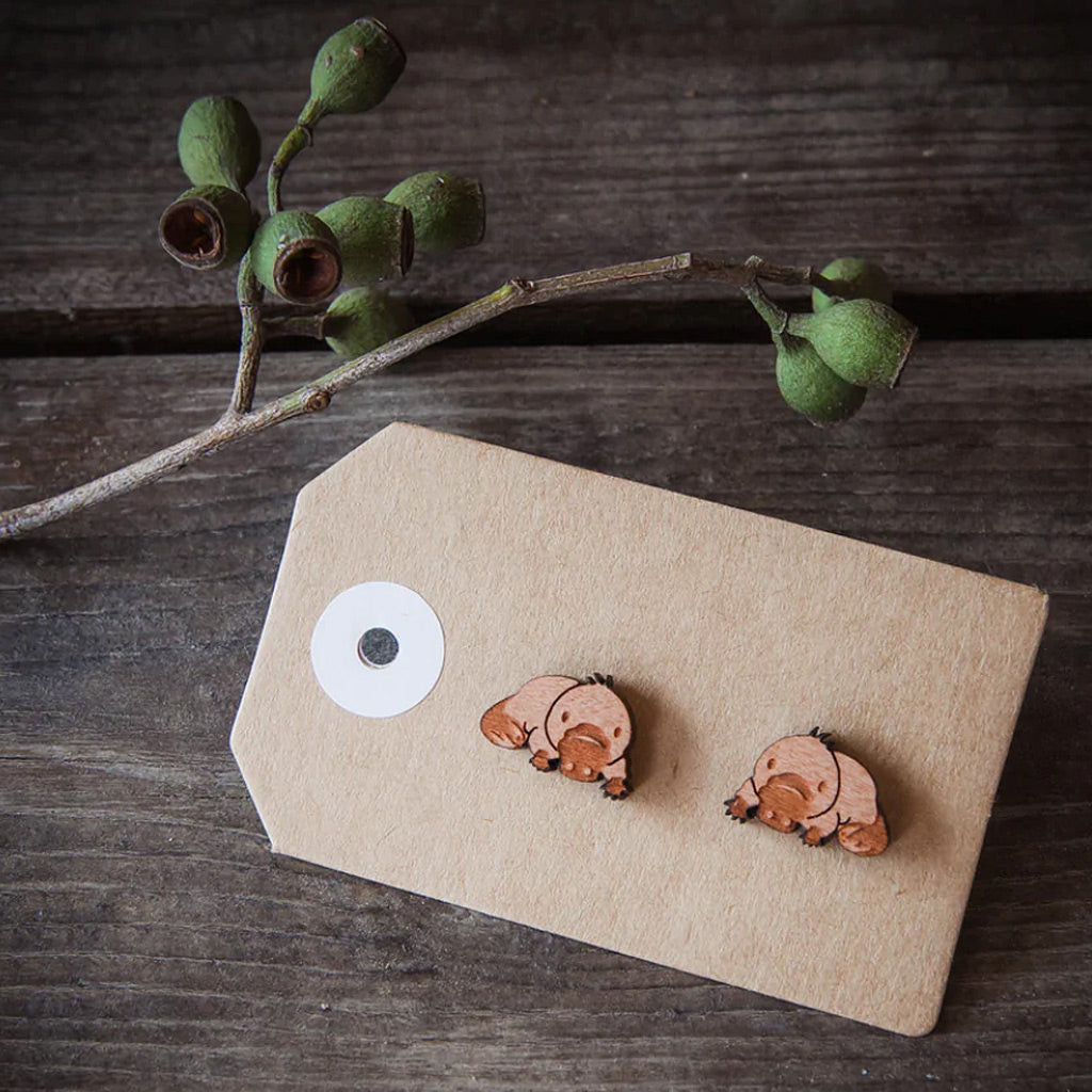 Wooden Stud Earrings - Platypus