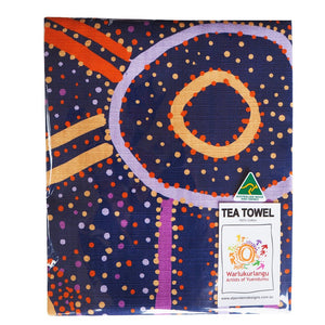 Australian Made Tea Towel 'Ngapa Jukurrpa (Water Dreaming) - Watson Jangala Robertson
