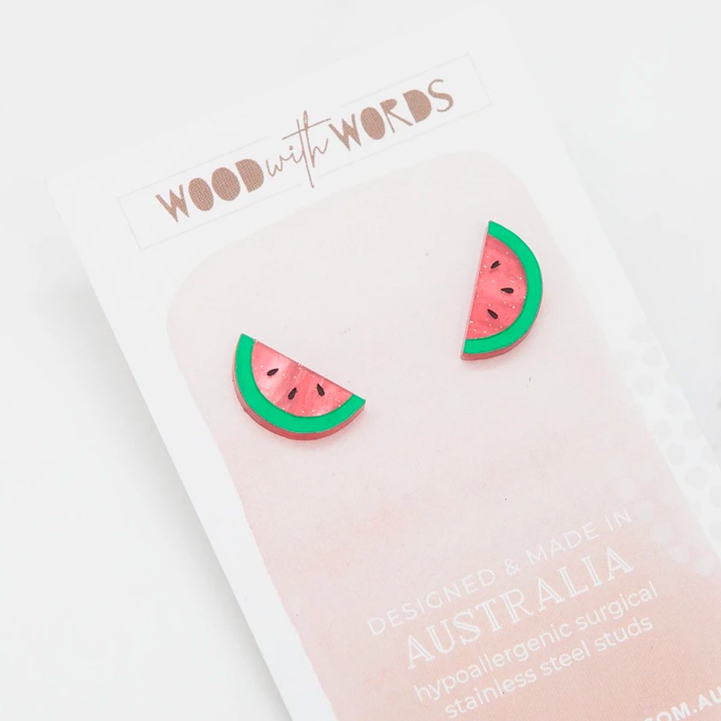 Wooden Stud Earrings - Watermelon