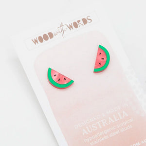 Wooden Stud Earrings - Watermelon