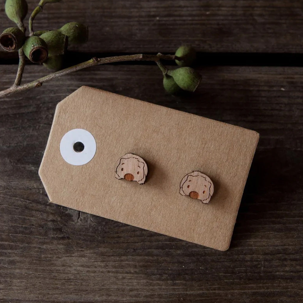 Wooden Stud Earrings - Wombat Face